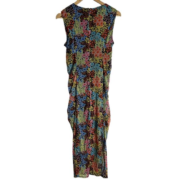 Saunders Collective Multicolor Floral Mesh Sleeveless Ruched Midi Dress Size 6 - Picture 14 of 16